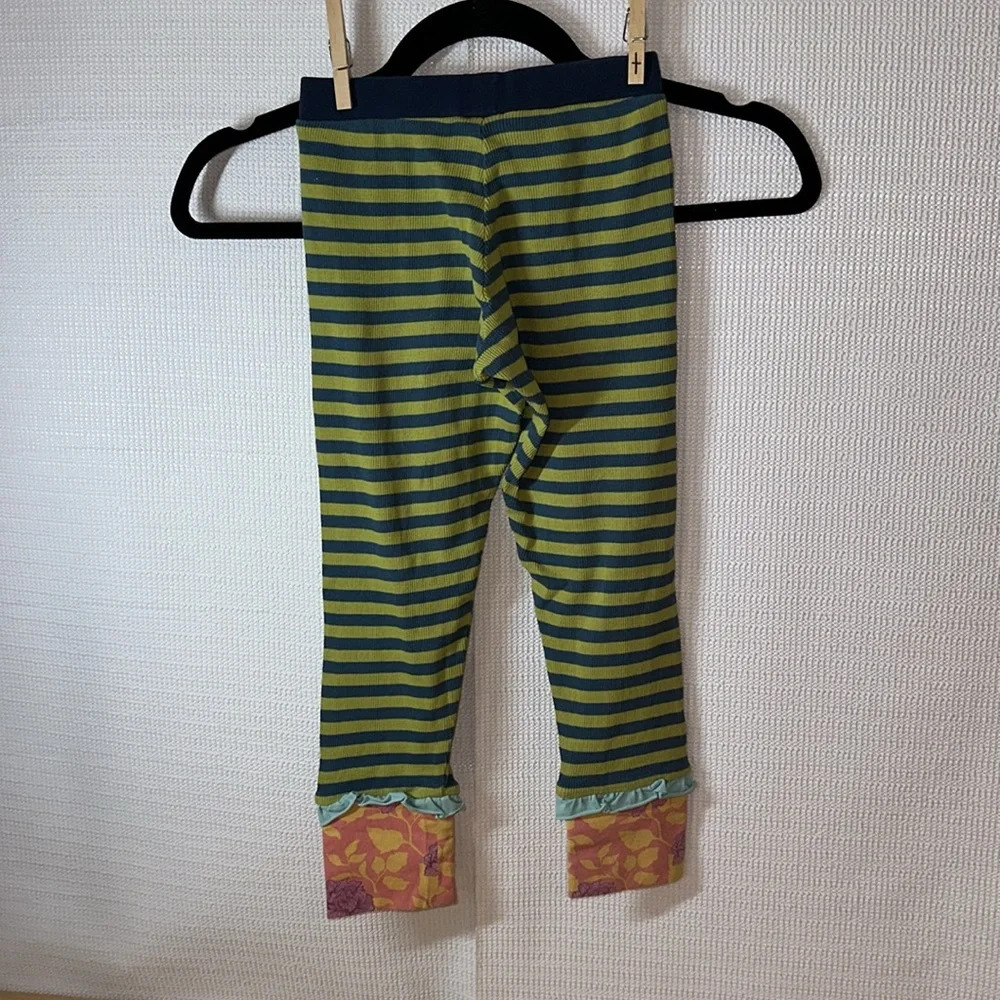 MATILDA JANE Ribbed Horizontal Striped Ruffle Floral Cuff Girls Leggings 6 - Picture 4 of 5